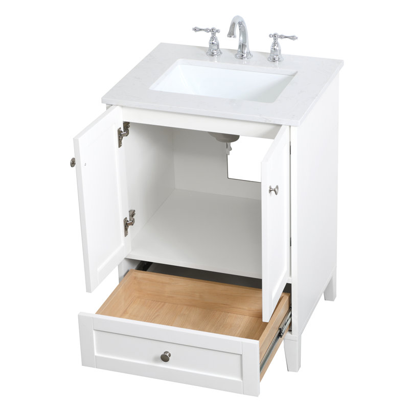 Mercury Row® Aleta 24'' Single Bathroom Vanity with Engineered Marble